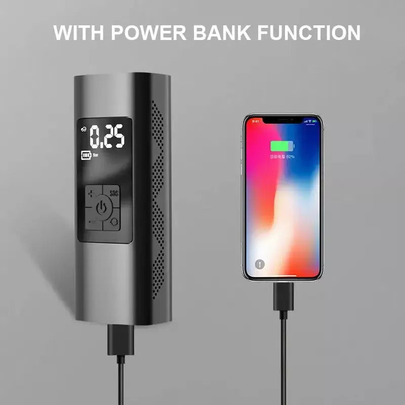 Compresor Inflador de Neumáticos Portátil 2 en 1: ¡Infla tus Neumáticos y Carga tu Celular! 🔋🚗📱